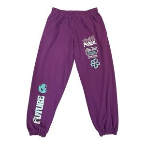 Urban Outfitters Purple Graphic Sweatpants Peace Future World Graphic L